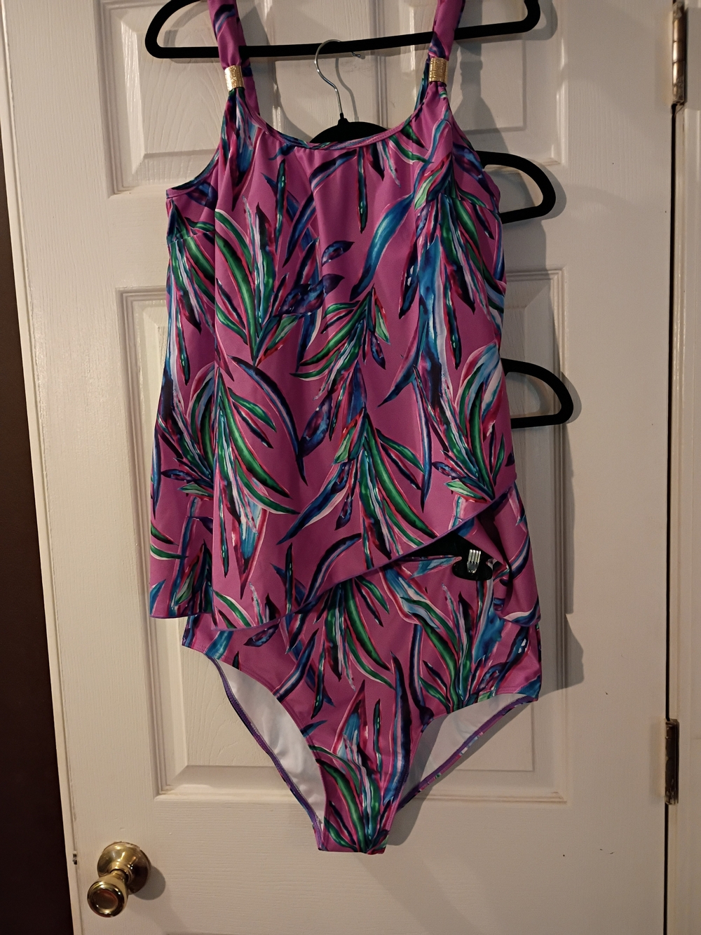 M - Purple Tropical Print Tankini Set